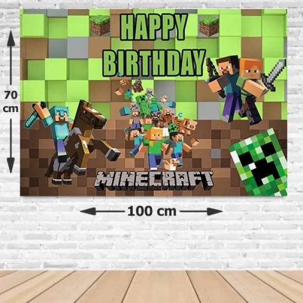 Minecraft Doğum Günü Afişi Fotosuz 70*100 cm