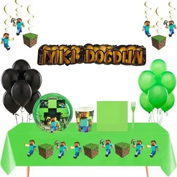 Minecraft Doğum Günü Süsleri Parti Seti 16 Kişilik