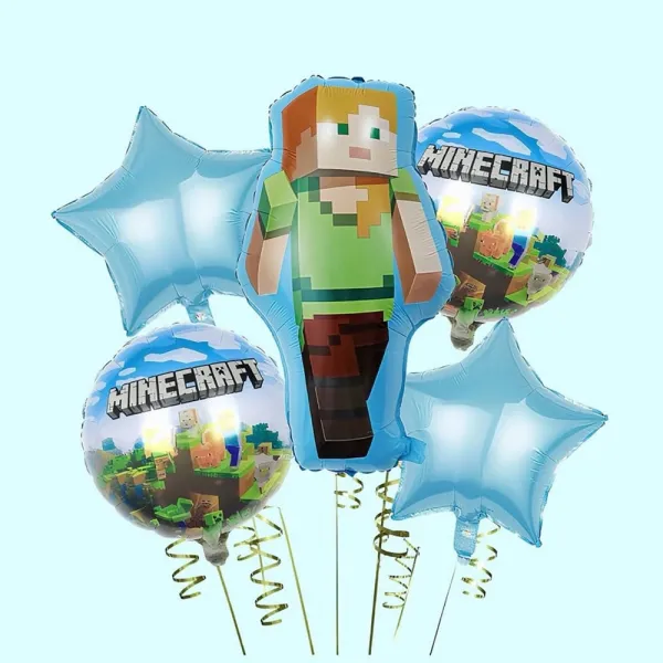Minecraft Folyo Balon Mavi 5li set