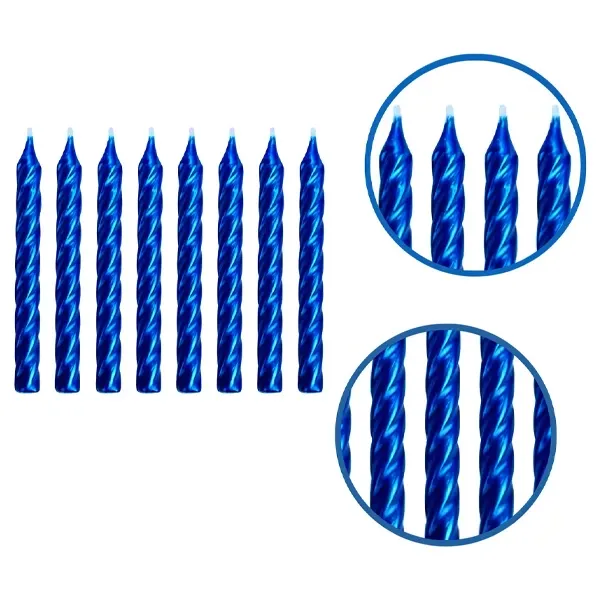 Mini Metalik Mavi Renkli Spiral Mum 10 Adet