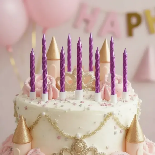 Mini Metalik Mor Renkli Spiral Mum 10 Adet