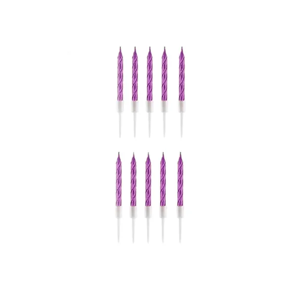 Mini Metalik Mor Renkli Spiral Mum 10 Adet