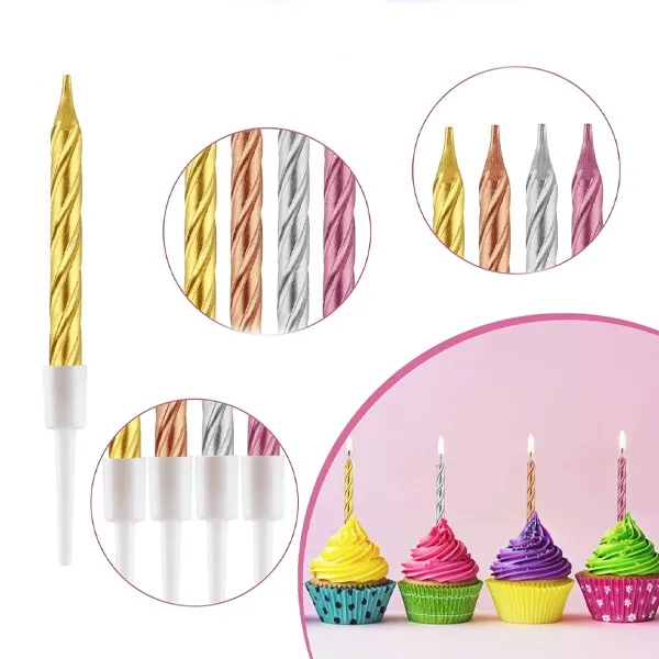 Mini Metalik Karışık Renkli Spiral Mum 10 Adet