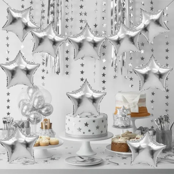 Mini Yıldız Folyo Balon Gümüş 3 Adet (10 inc-25 cm)