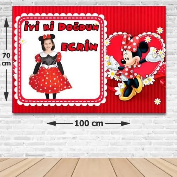Minnie Mouse Kişiye Özel Parti Afişi Kırmızı 70*100 cm