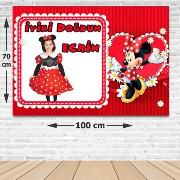 Minnie Mouse Kişiye Özel Parti Afişi Kırmızı 70*100 cm
