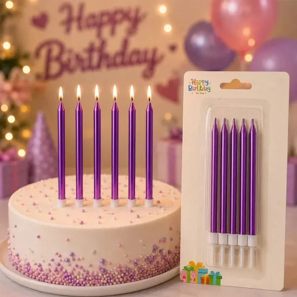 Mor Metalik Pasta Mumu (11 cm - 6 Adet)