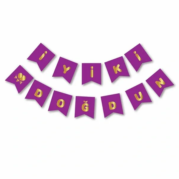 Mor Üzeri Gold İyi Ki Doğdun Yazısı (180 cm)