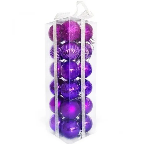 Mor Yılbaşı Top Süs Mat-Parlak-Simli-Aynalı 24 Adet 4 cm