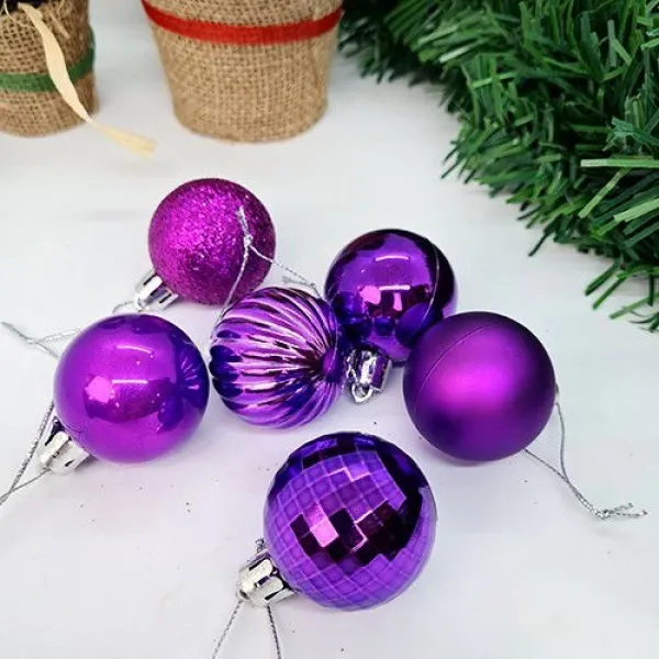 Mor Yılbaşı Top Süs Mat-Parlak-Simli-Aynalı 24 Adet 4 cm