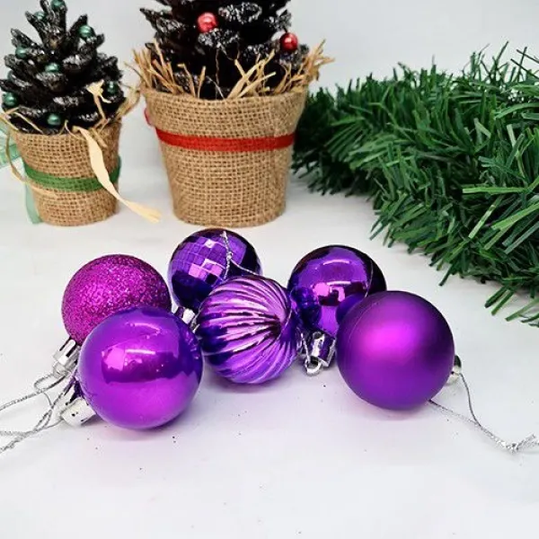 Mor Yılbaşı Top Süs Mat-Parlak-Simli-Aynalı 6 Adet 4 cm