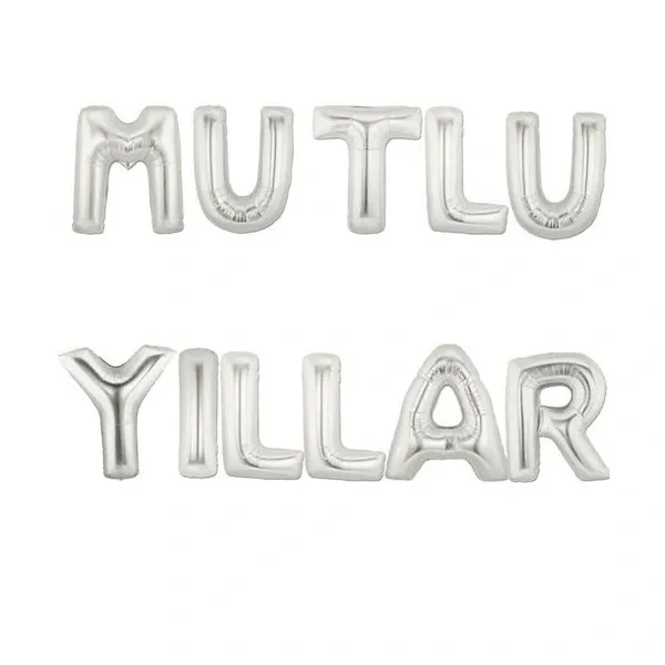 Mutlu Yıllar Folyo Balon Yazısı Set Gümüş (40 cm)