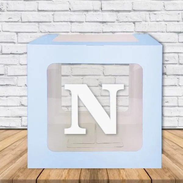 N - Harfi Şeffaf Balon Kutusu Mavi 16,5 cm