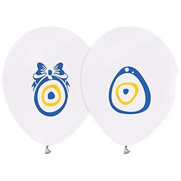 Nazar Boncuklu Balon Beyaz (10 Adet)