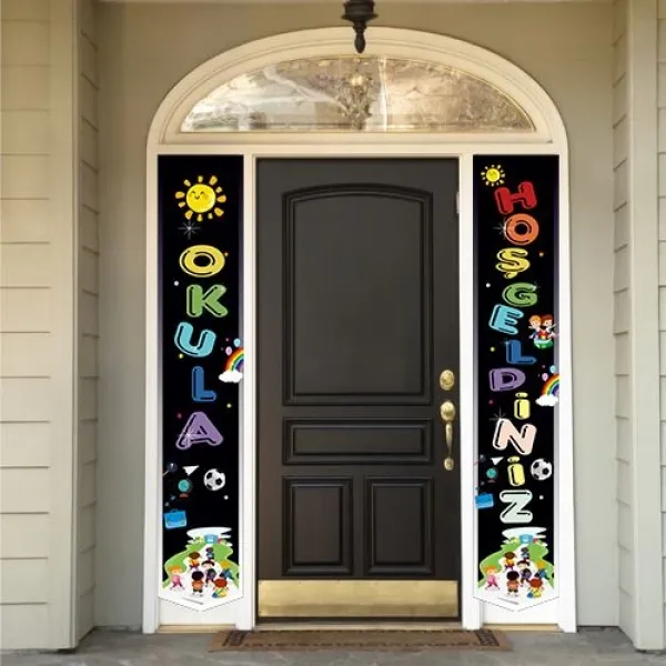 Okula Hoş Geldiniz Kapı Afişi Siyah 160*30 cm