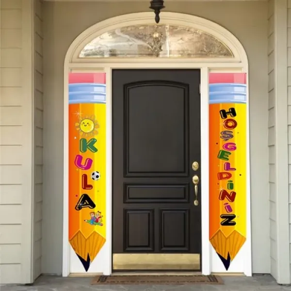 Okula Hoş Geldiniz Asma Afiş Turuncu (2li - 155x30 cm)