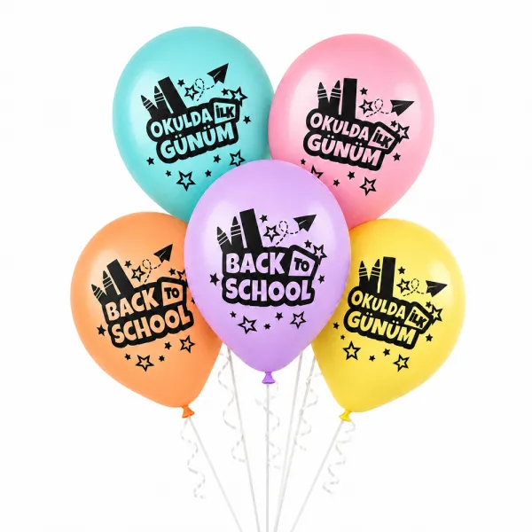 Okulda İlk Günüm ve Back to school Baskılı Balon (50 adet)