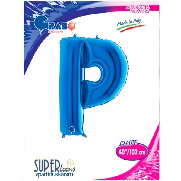 P Harf Folyo Balon – Mavi – 100 cm (40 inch)