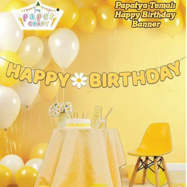 Papatya Temalı Happy Birthday Yazısı 210 cm