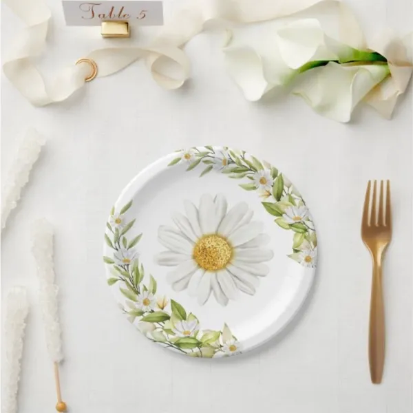 Papatya Temalı Tabak Beyaz (8 Adet)