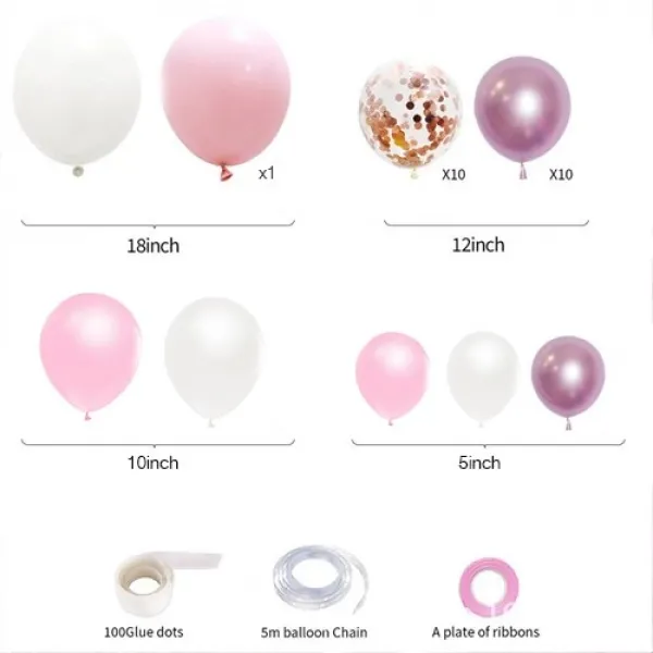 Pembe - Beyaz Doğum Günü Balon Dekorasyon Seti