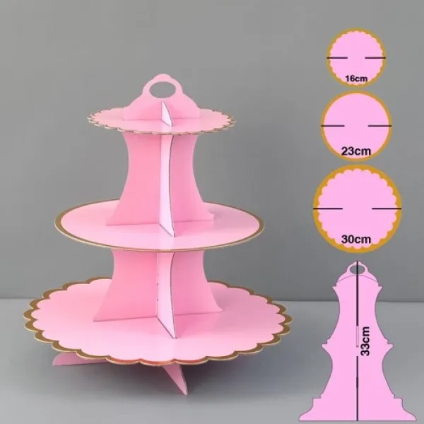 Pembe Gold Kenarlı Kek Standı 3 Katlı
