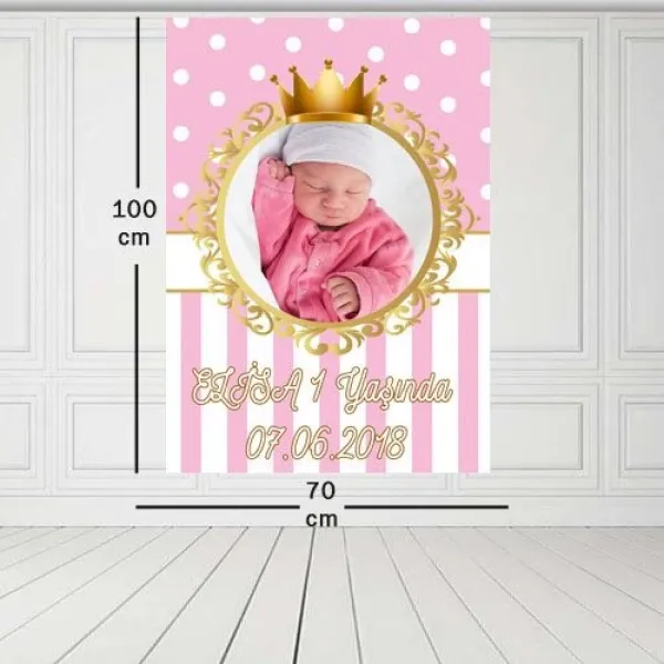 Pembe Gold Kişiye Özel Doğum Günü Parti Afişi 70*100 cm