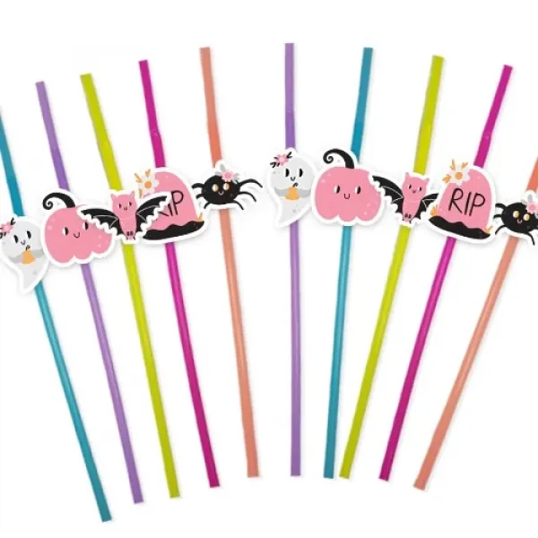 Pembe Halloween Artistik Pipet 10 Adet
