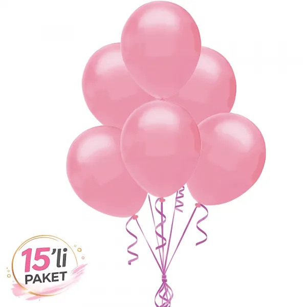 Pembe Pastel Balon 15 Adet