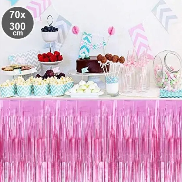 Pembe Püsküllü Masa Eteği 70*300 cm