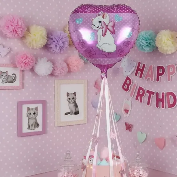 Pembe Sevimli Kedi Kalp Folyo Balon (45 cm)