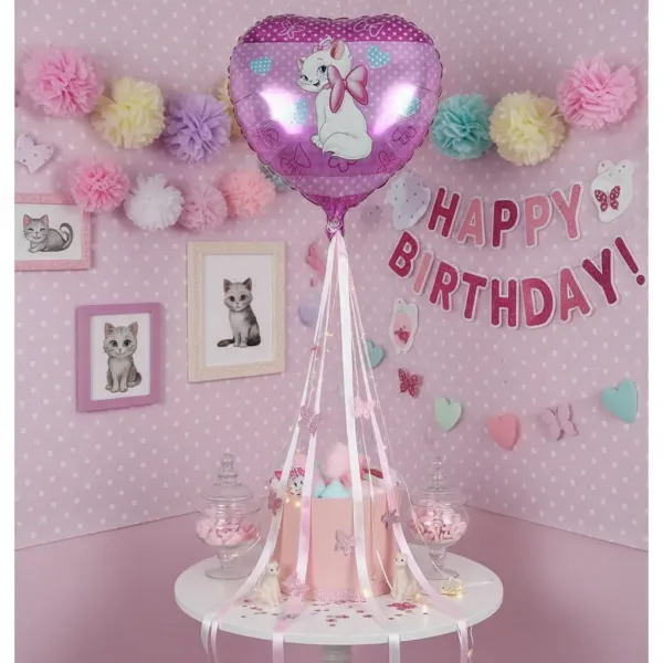 Pembe Sevimli Kedi Kalp Folyo Balon (45 cm)