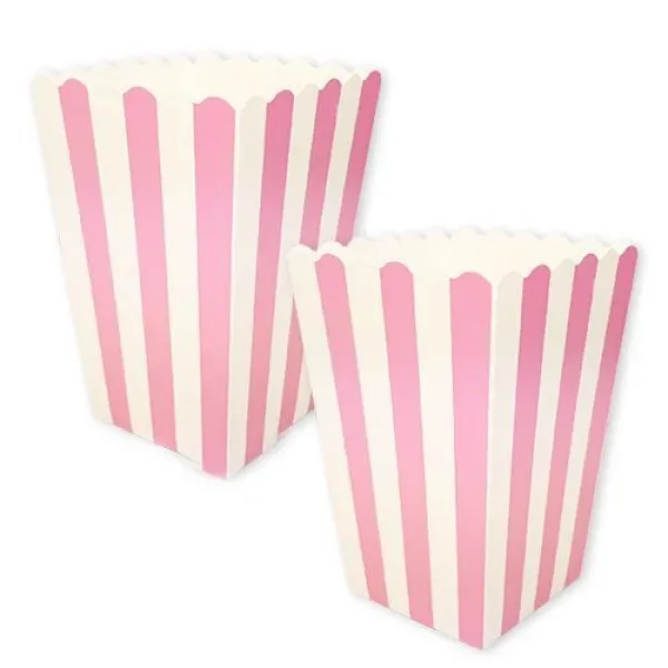 Pembe Üzeri Beyaz Çizgili Mısır Kutusu (8 adet)