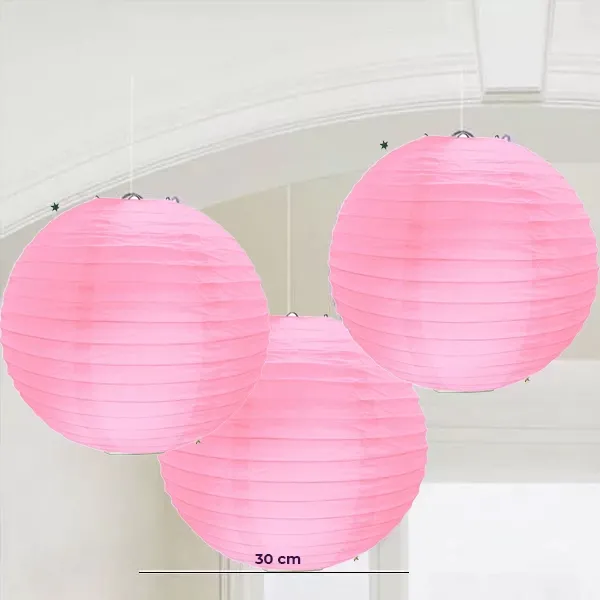 30 cm Pembe Yuvarlak Fener Süs 1 adet