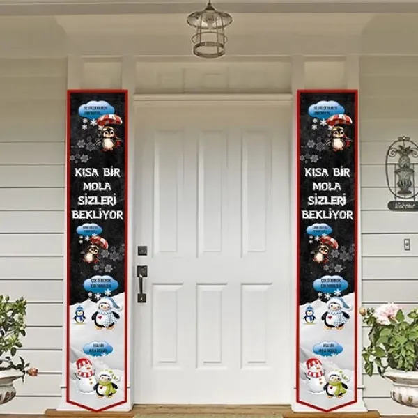 Penguen Temalı Kısa Bir Mola Sömestr Kapı Asma Afişi 2 Adet
