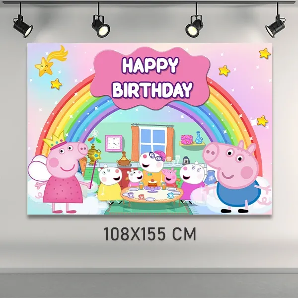 Peppa Pig Gökkuşağı Doğum Günü Parti Afişi (108x155 cm)