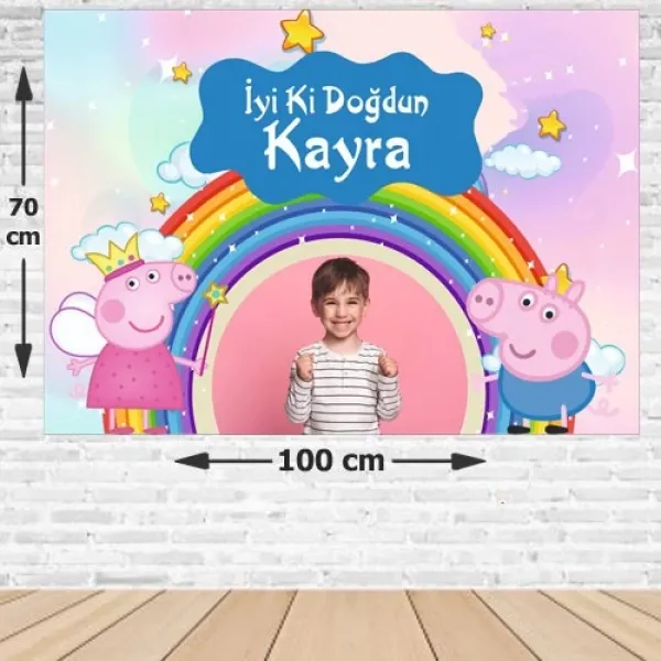 Peppa Pig Gökkuşağı Doğum Günü Parti Afişi 70*100 cm