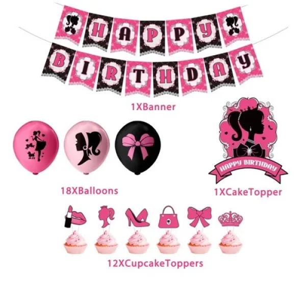 Pink Girl Doğum Günü Partisi Süsleme Seti