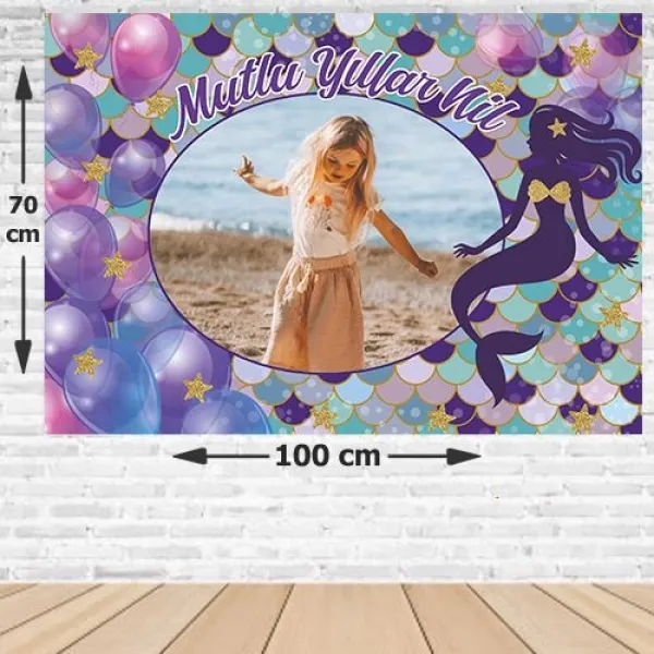 Pırıltılı Deniz Kızı Doğum Günü Afişi 70*100 cm