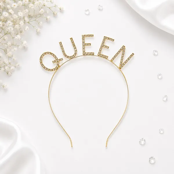 Queen Taşlı Lüks Taç Gold
