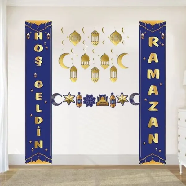 Ramazan Afişli Duvar Süsleme Seti Mavi