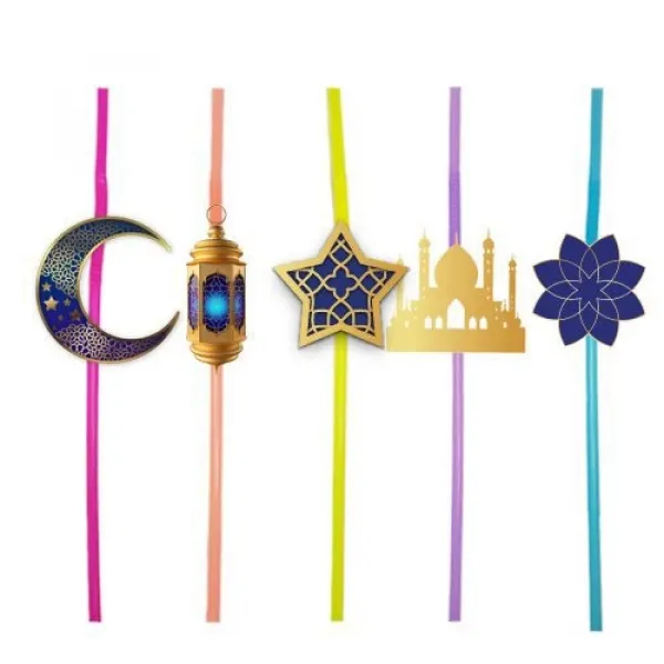 Ramazan Figürlü Artistik Pipet Mavi 10 Adet