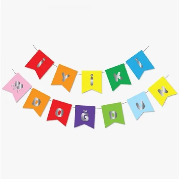 Rengarenk Gümüş Yaldız Baskılı İyi ki Doğdun Yazısı