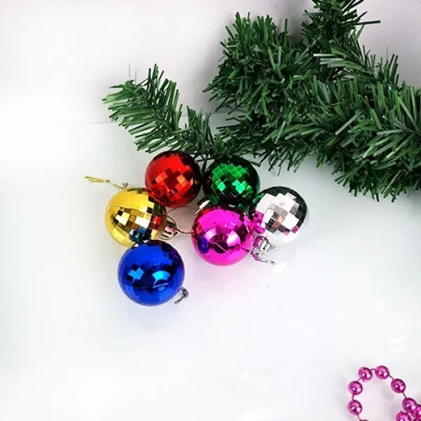 Renkli Çam Ağacı Süsleri Disko Topu 6 Adet 4 cm