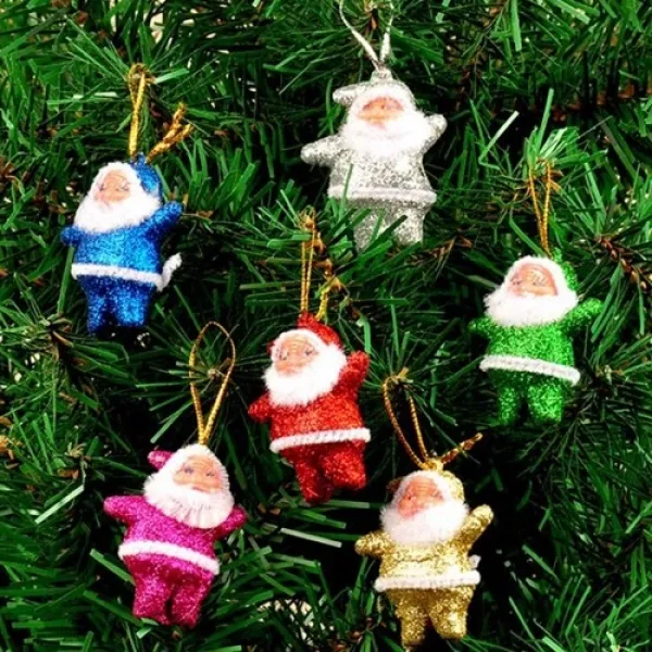 Renkli Çam Ağacı Süsleri Noel Baba 6 Adet 4 cm