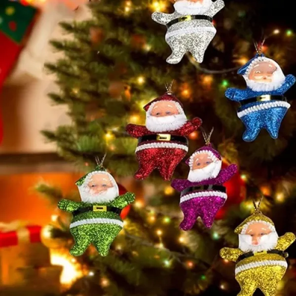 Renkli Çam Ağacı Süsleri Noel Baba 6 Adet 4 cm