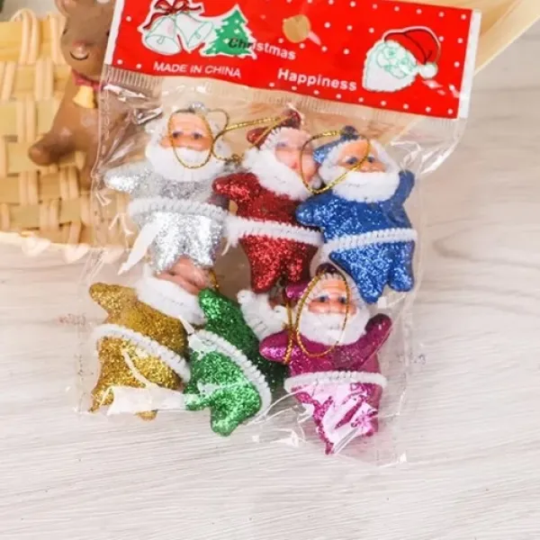 Renkli Çam Ağacı Süsleri Noel Baba 6 Adet 4 cm