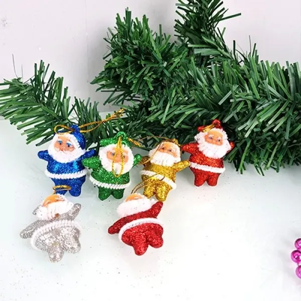 Renkli Çam Ağacı Süsleri Noel Baba 6 Adet 4 cm