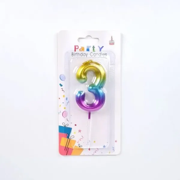 Renkli Metalik Rakam Pasta Mum - 3