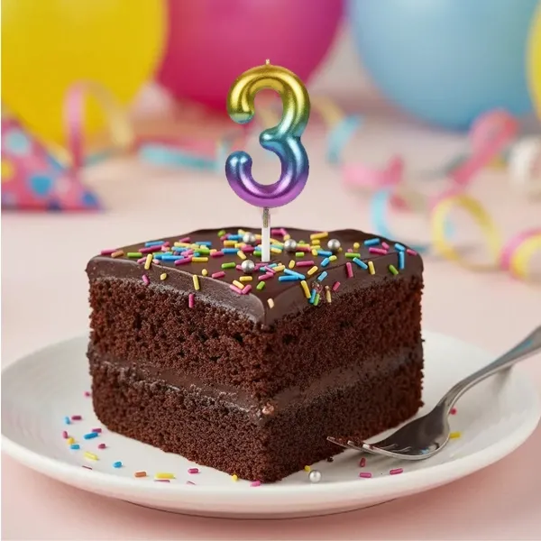 Renkli Metalik Rakam Pasta Mum - 3